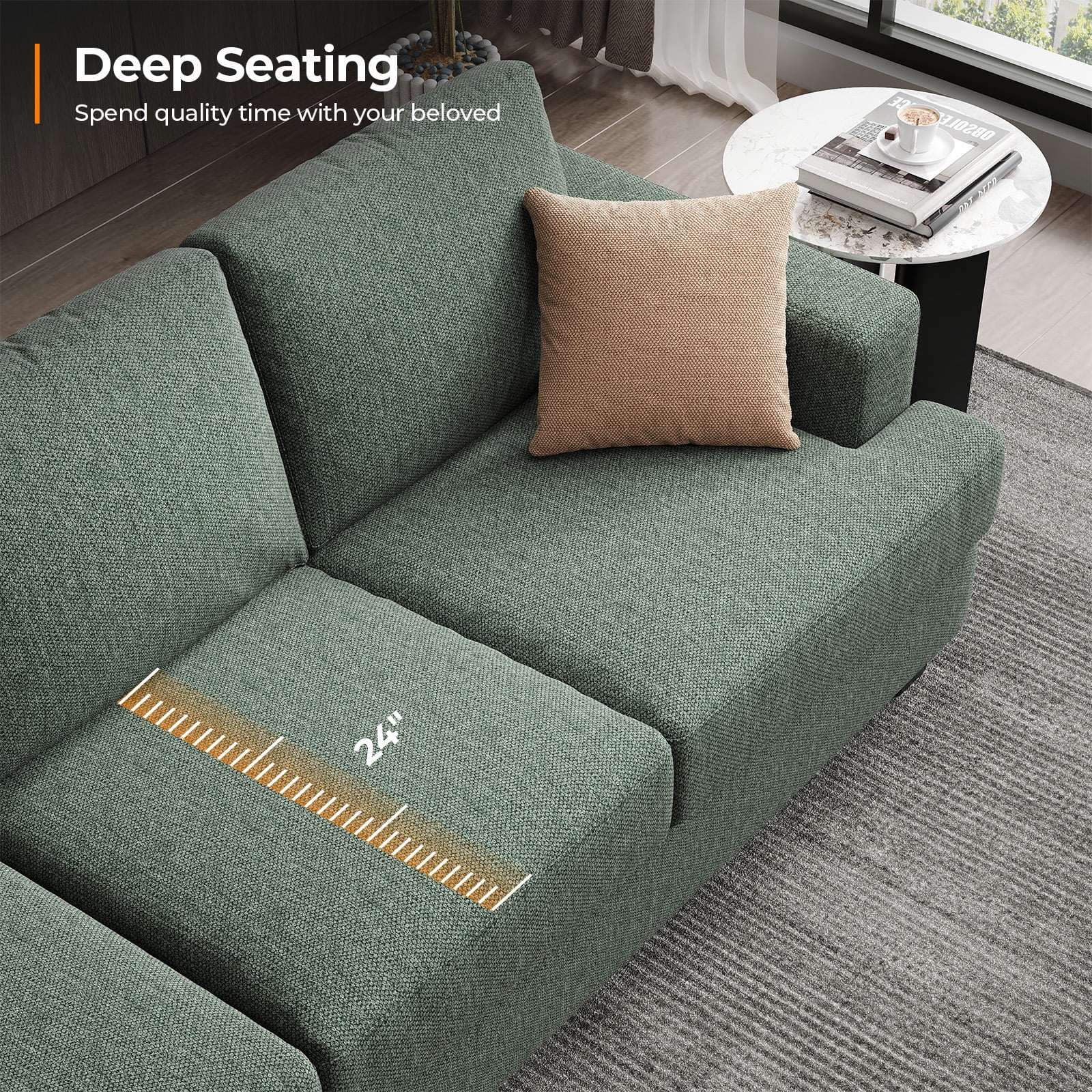 BLAZANT 3 Seater Sofa Oversize, 89" Extra Large Size Sofa Couch with Extra Deep Seats, Modern Loveseat Sofa, Comfortable Fabric, Easy to Install, for Living Room Apartment Lounge, Light Green