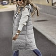 thumbnail image 3 of BLTIBY Long Puffer Vest Hooded for Women Fall Winter Quilted Sleeveless Drawstring Warm Jackets with Pockets Fashion Zip Up Puffy Coat Outerwear Gray M, 3 of 4