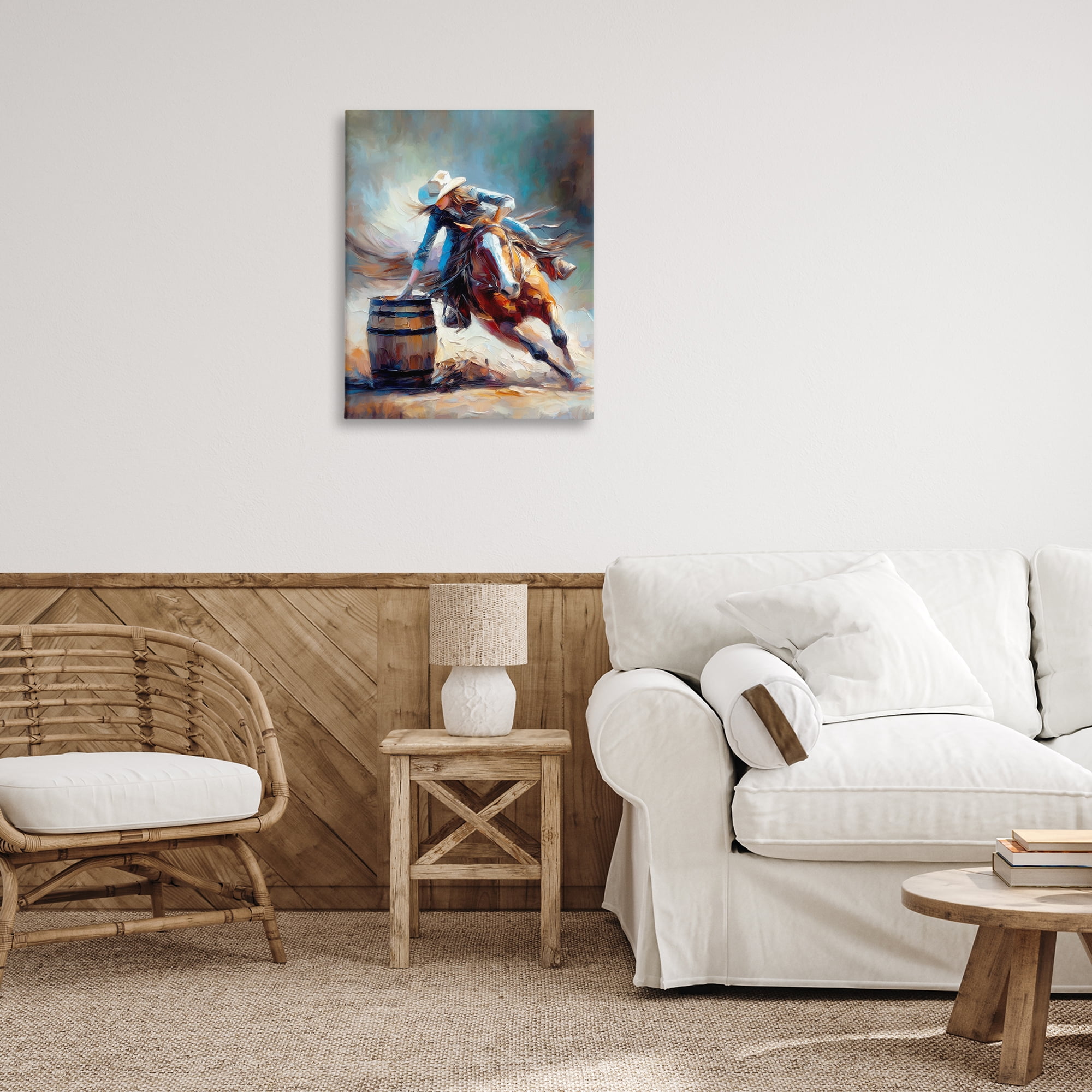 Stupell Industries Barrel Racer Cowgirl Novelty Painting Gallery Wrapped Canvas Art Print Wall Art, 24 x 30