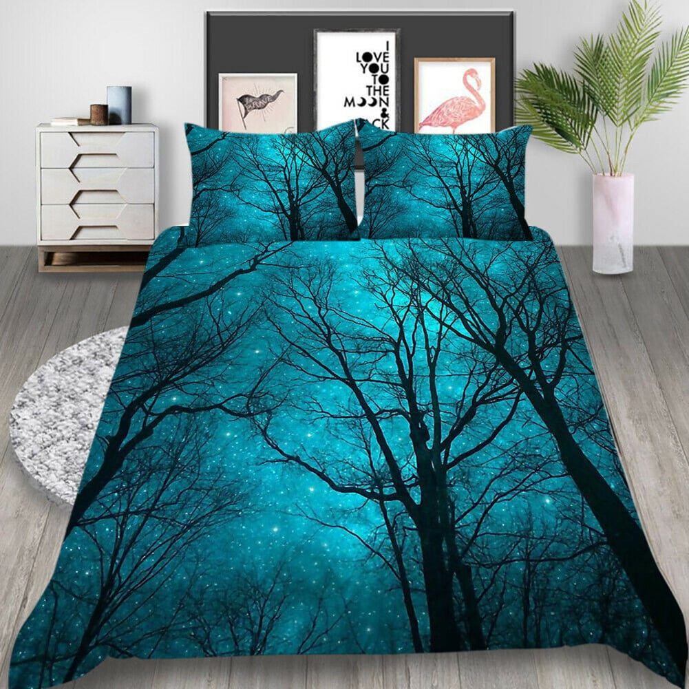 Kepooman 100% Brushed Microfiber Duvet Cover Set, 3 Pieces Super Soft Tree Printed Bedding Set, Queen Size
