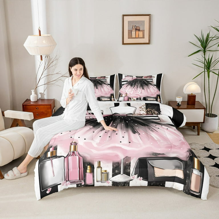 princess dress bedding Manfei Fashion Pink Dress Bedding Comforter Set, Valentines Day Twin Comforter Sets, Teen Kid Child Female Girl Reversible Bedding Set, Lightweight