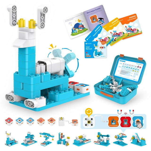 WhalesBot A3 Kit de Robot de Codage de Blocs STEM 12-en-1 pour Enfants, Ensemble de Construction Éducatif de 61 Pcs avec Narration Interactive, Cadeau Jouet Idéal pour Garçons