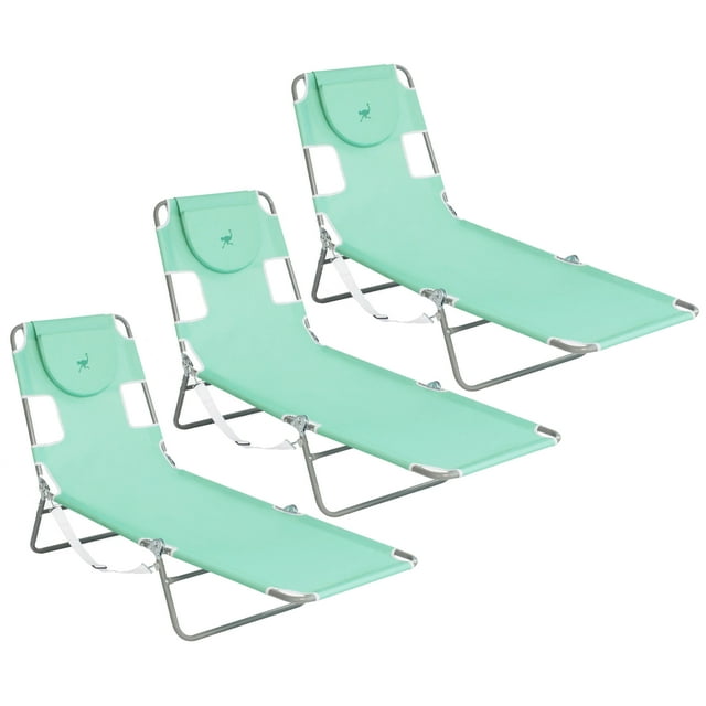 Ostrich Chaise Longue Pliante pour Bronzage, Fauteuil Inclinable de Pelouse, Sarcelle (Lot de 3)
