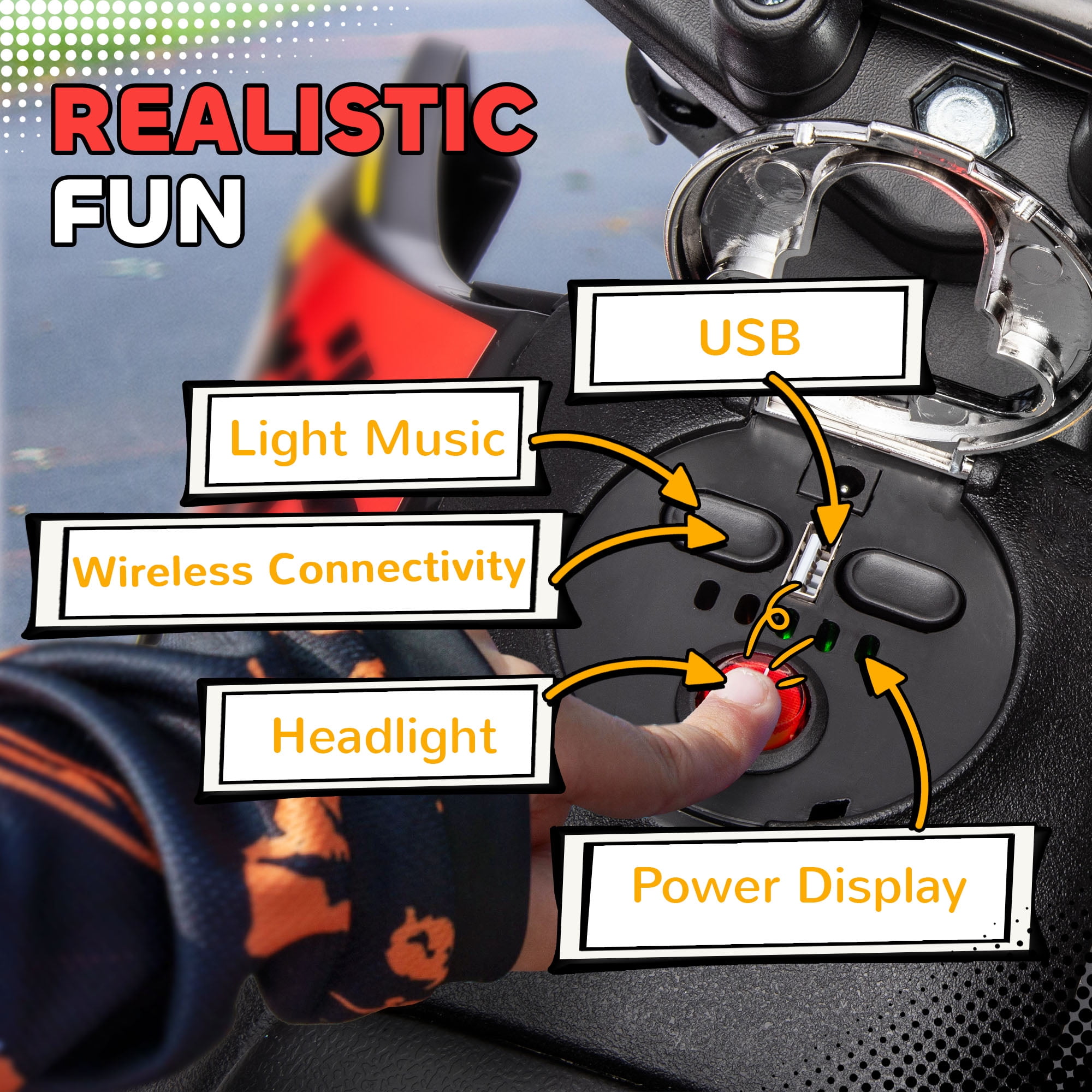 Riding Toys Qaba 12V Motorcycle, Aprilia Licenced Electric Motorcycle for with Training Wheels, Spring Suspension, LED Light, USB, Music, Battery Powered Electric Dirt Bike for Gi