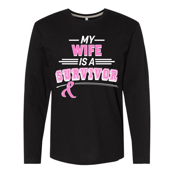 Inktastic My Wife is a Survivor Breast Cancer Awareness Long Sleeve T-Shirt