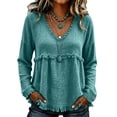 thumbnail image 2 of Boho Tops for Women Hippie Dressy Casual Frayed Shirts V Neck Vintage Long Sleeve Gauze Blouses Raw Hem Beach Vacation Outfits XL Army Green, 2 of 8