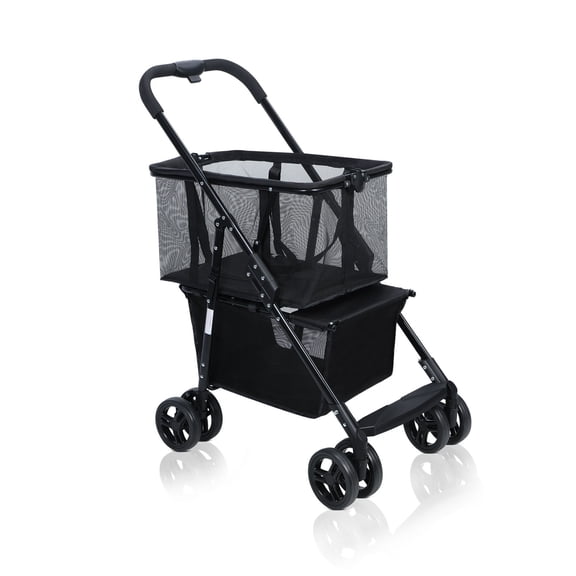 ZNNT Folding Shopping Cart with Wheels & Removable Tote Bag for Groceries, Portable Utility Grocery Cart, Black