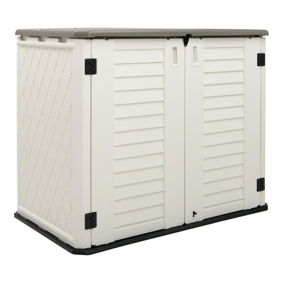Horti Cubic Horizontal Storage Shed Weather Resistance, Multi-Purpose Outdoor Storage Box for Backyards and Patios, 26 Cubic Feet Capacity for Bike, Lawnmower, Trash Cans, Patio Accessories
