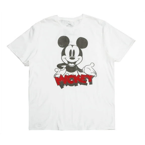 Mickey Mouse Disney Men's Officially Licensed Retro Distressed Classic Vintage Tee T-Shirt - White (Small)