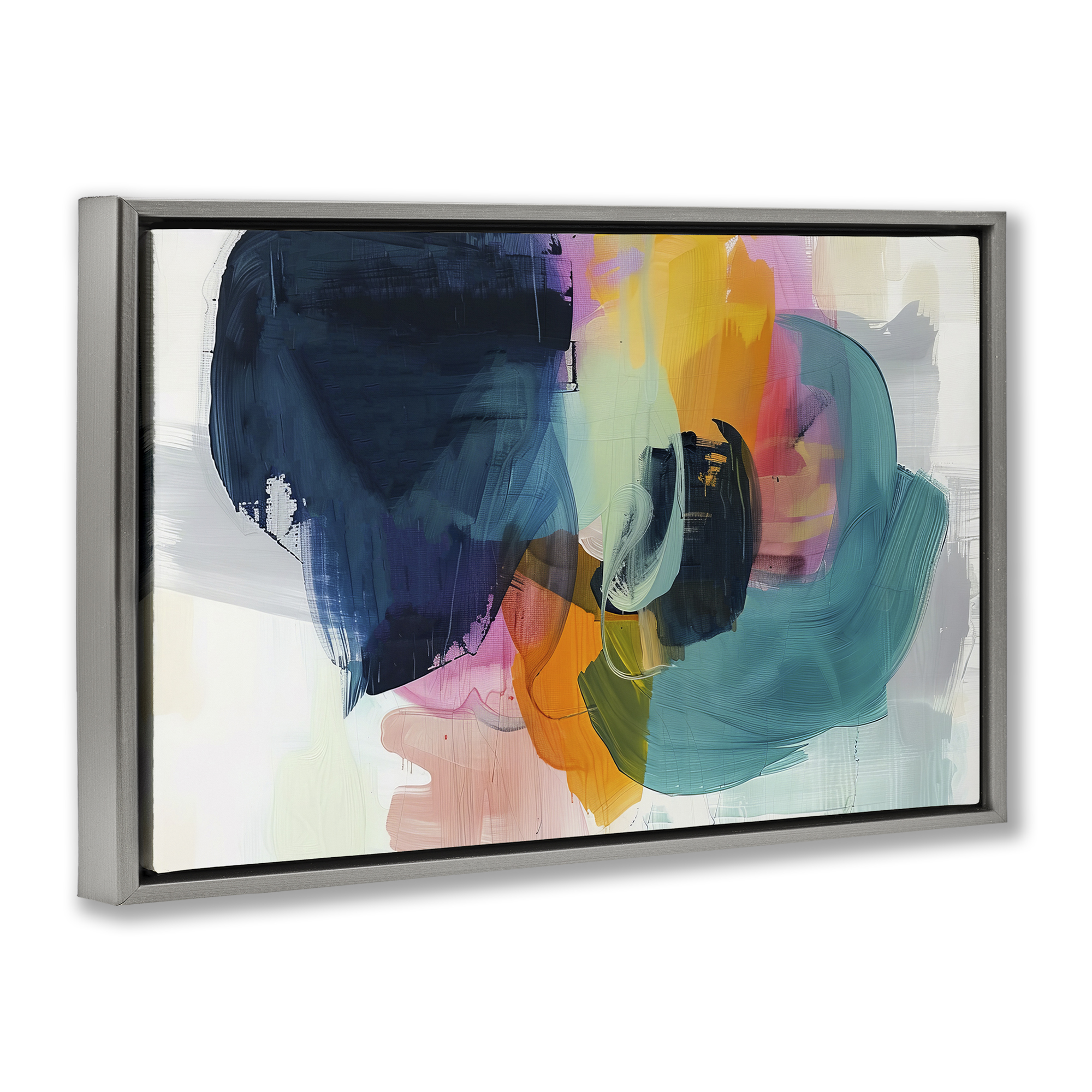 Stupell Industries Bold Hue Paint Strokes Abstract Painting Gray Floater Framed Canvas Art Print Wall Art, 25 x 17
