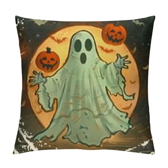 Vintage Halloween Scaredy Cat Spooky Ghost Decorative Throw Pillow Cushion Cover Trick or Treat Bat Pumpkin Skeleton Spider Pillow Covers Happy Halloween Day Home Sofa Pillowcase