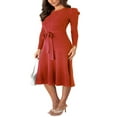 thumbnail image 2 of Robe Midi en Tricot à Manches Longues pour Femmes, Couleur Unie, Ceinturée avec Lien, Robe Chandail en Tricot, Robes Midi Trapèze, 2 of 7