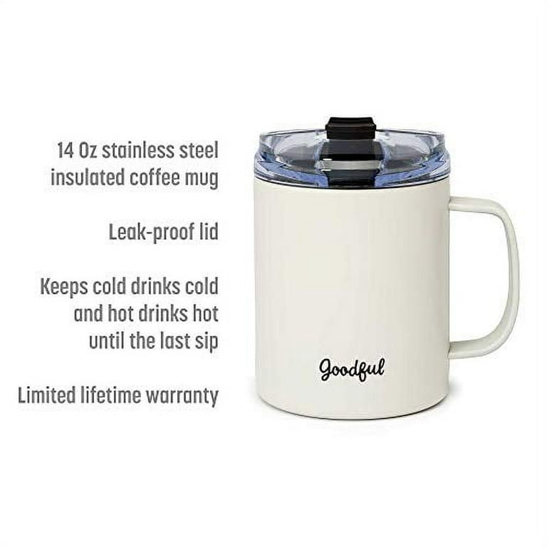 Goodful Travel Mug, Stainless Steel Insulated, Double Wall Vacuum Sealed  Coffee Cup with Leak Proof Lid, 14 Ounce, Gray
