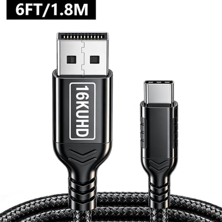 Atzeste 6FT USB C to DisplayPort 2.1 Cable, 16K@60Hz UHD Video Output, 40Gbps High-Speed Type C to DP Cable, Compatible with MacBook Pro/Air, iPad Pro, Surface, XPS, Thunderbolt 4/3 Devices