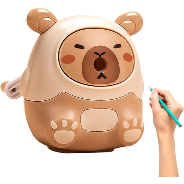 Sacapuntas de capibara - Alimentación automática de plomo con manivela, cortr de lápices portátil en forma de lindo capibara para niños, chicos, chicas y estudiantes. (Brown)
