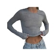 thumbnail image 2 of Franhais Women Trendy T-Shirt, Solid Color Round-Neck Long Sleeve Fitted Open Back Casual Tops, 2 of 5