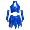 thumbnail image 2 of SiiRoh Girls 3Pcs Hip Hop Street Dance Outfits Cross Keyhole Sequins Metallic Crop Top+Skirt+Gloves Disco Dancewear Blue 14, 2 of 6