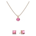 thumbnail image 2 of Paris Jewelry 18K Rose Gold 1/2ct Pink Sapphire Round 18 Inch Necklace and Square Earrings Set Plated, 2 of 2