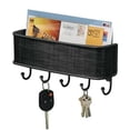 thumbnail image 2 of Wall Mount Metal Entryway Storage Organizer Mail Sorter Basket with 5 Hooks - Letter, Magazine, Coat, Leash and Key Holder for Entryway, Mudroom, Hallway, Kitchen, Office - Black, 2 of 6