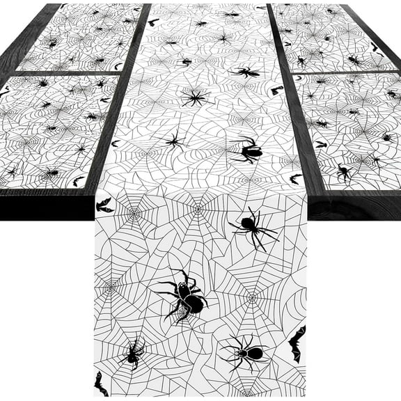 HOWAF Halloween Table Runner Place Mats Spider Web Decoration, Halloween Table Cloth Cobwebs Halloween Decorations Black Spider Web Table Runner Cobwebs Halloween Table Decorations Polyester Washable