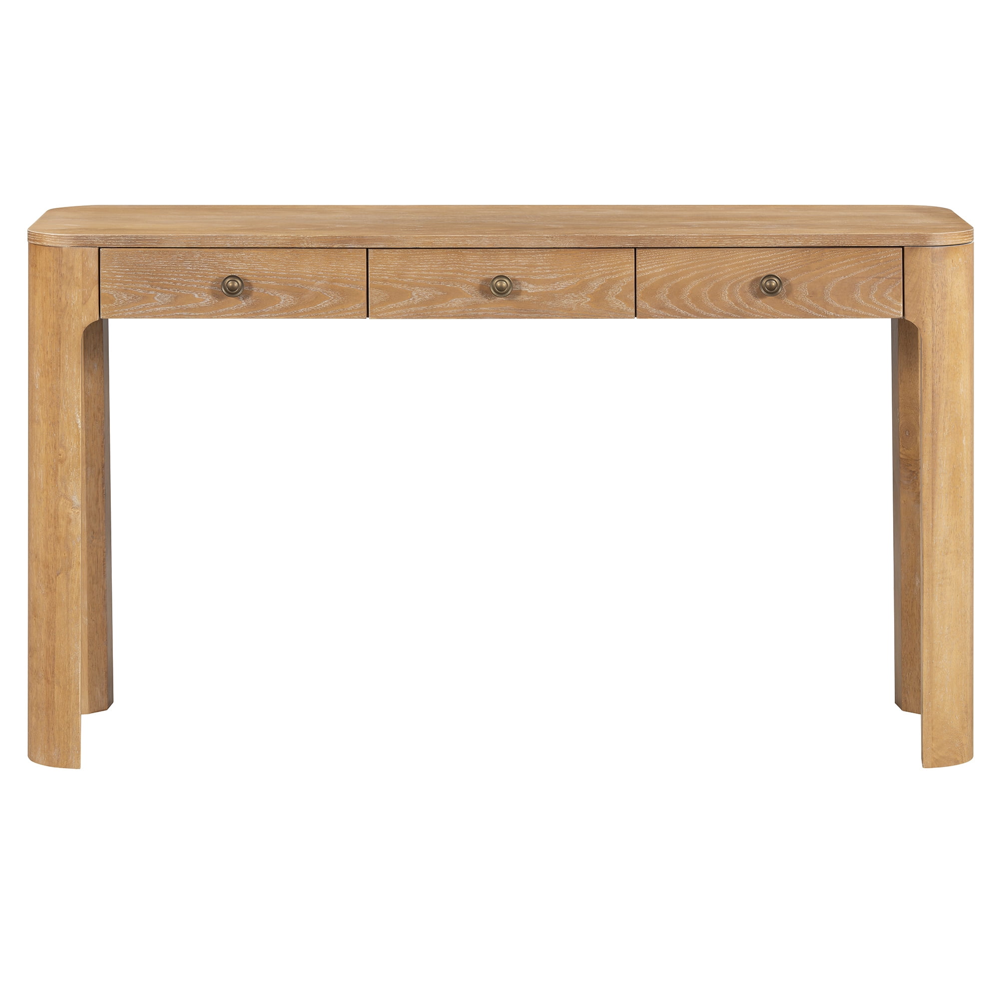 Retro Console Table with Curved Corners, Sofa Table Behind Couchwith 3 Concealed Drawers, Modern Entryway Table with Thick Legs for Hallway & Living Room