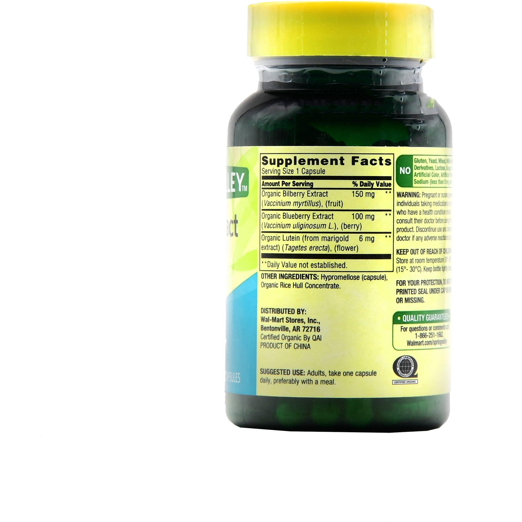 Spring Valley Bilberry Extract With Lutein Blueberry Capsules, 150 mg