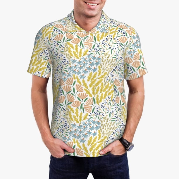 Fotbe Boho Camiseta Polo de Golf para Hombre con Estampado – Camisa Deportiva Transpirable con Cuello Abotonado-4X-Large