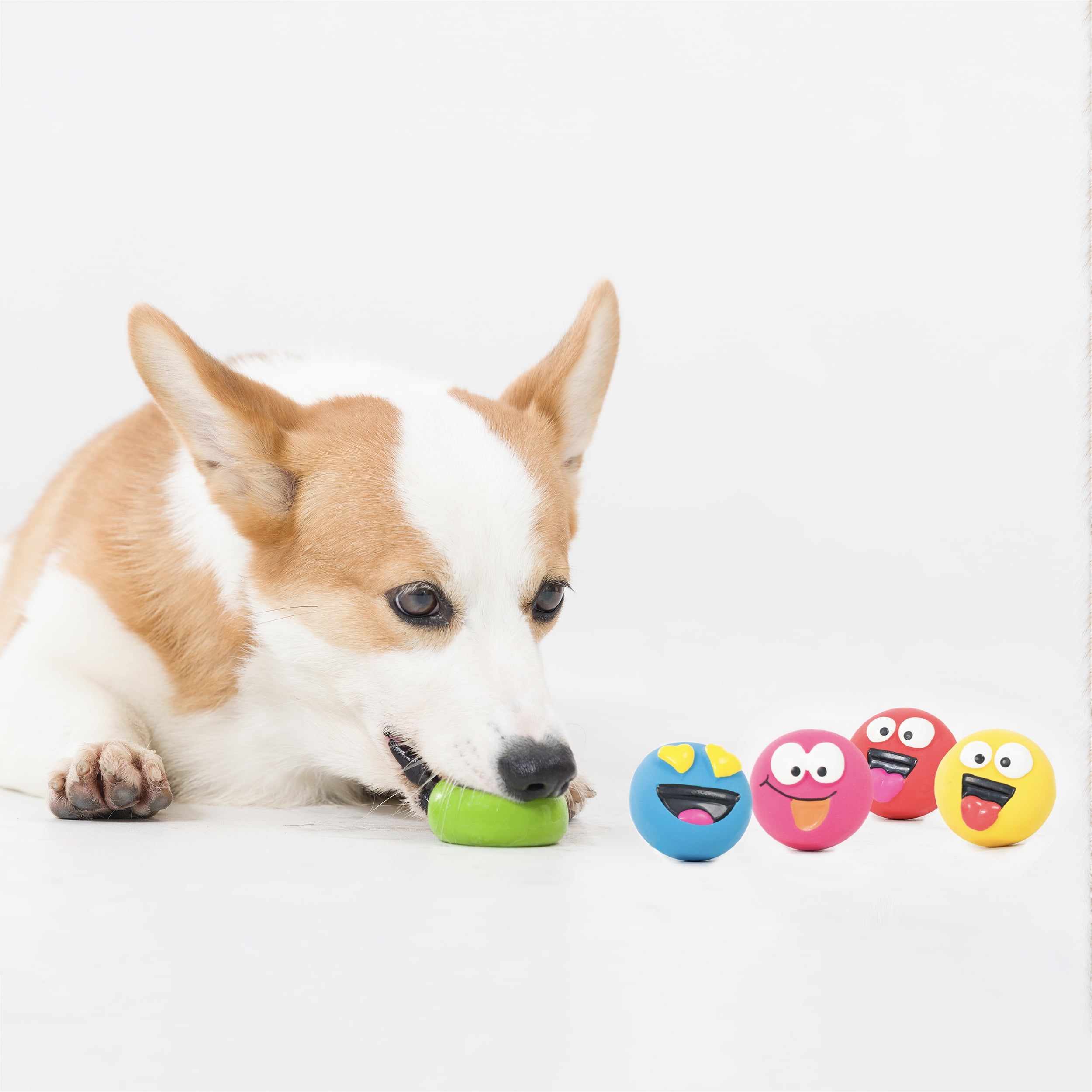 3 Count Vibrant Life Playful Buddy Emoticon Durable Rubber Latex Dog Chew Toy with Audible Squeaky Sound Medium 