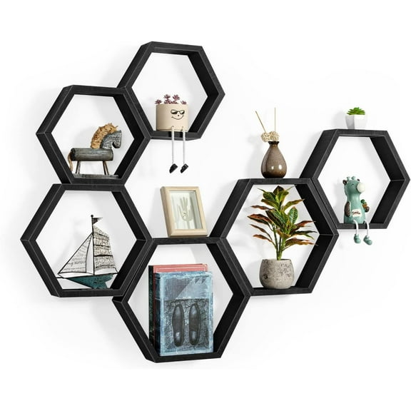 FGYRYK6-piece hexagonal suspended storage rack - DIY honeycomb shaped living room wall decoration rack, bedroom and study wall storage display rack combination
