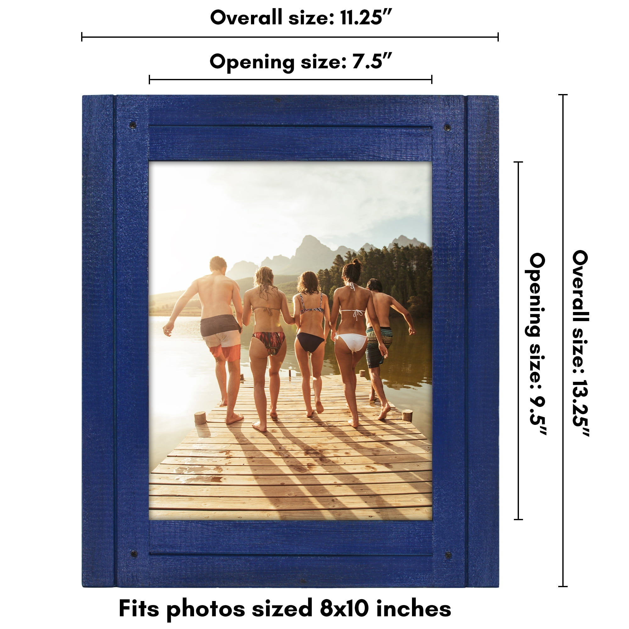 Americanflat 8x10 Picture Frame Polished Crystal Clear Glass Hampton Collection Distressed Frames - Navy Blue
