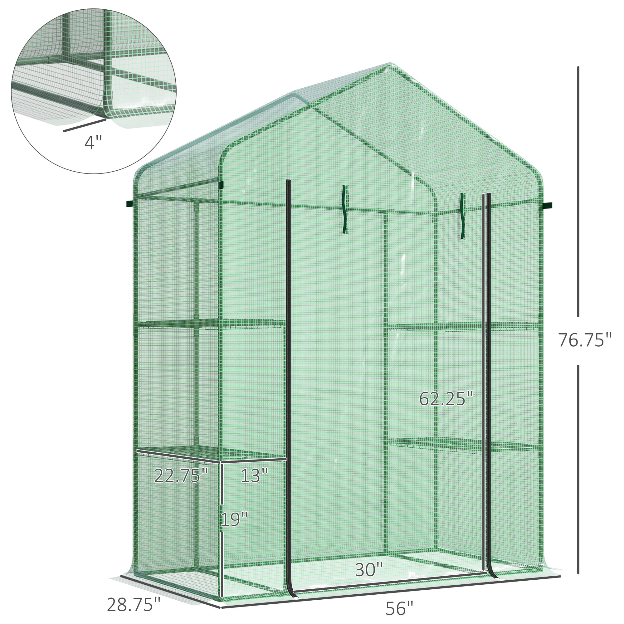 Mini Walk-in Greenhouse Kit, Portable Green House with 3 Tier Shleves, Roll-Up Door