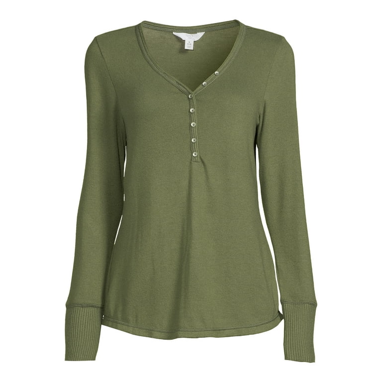 Time and Tru Women's Cozy Henley T-Shirt with Long Sleeves 