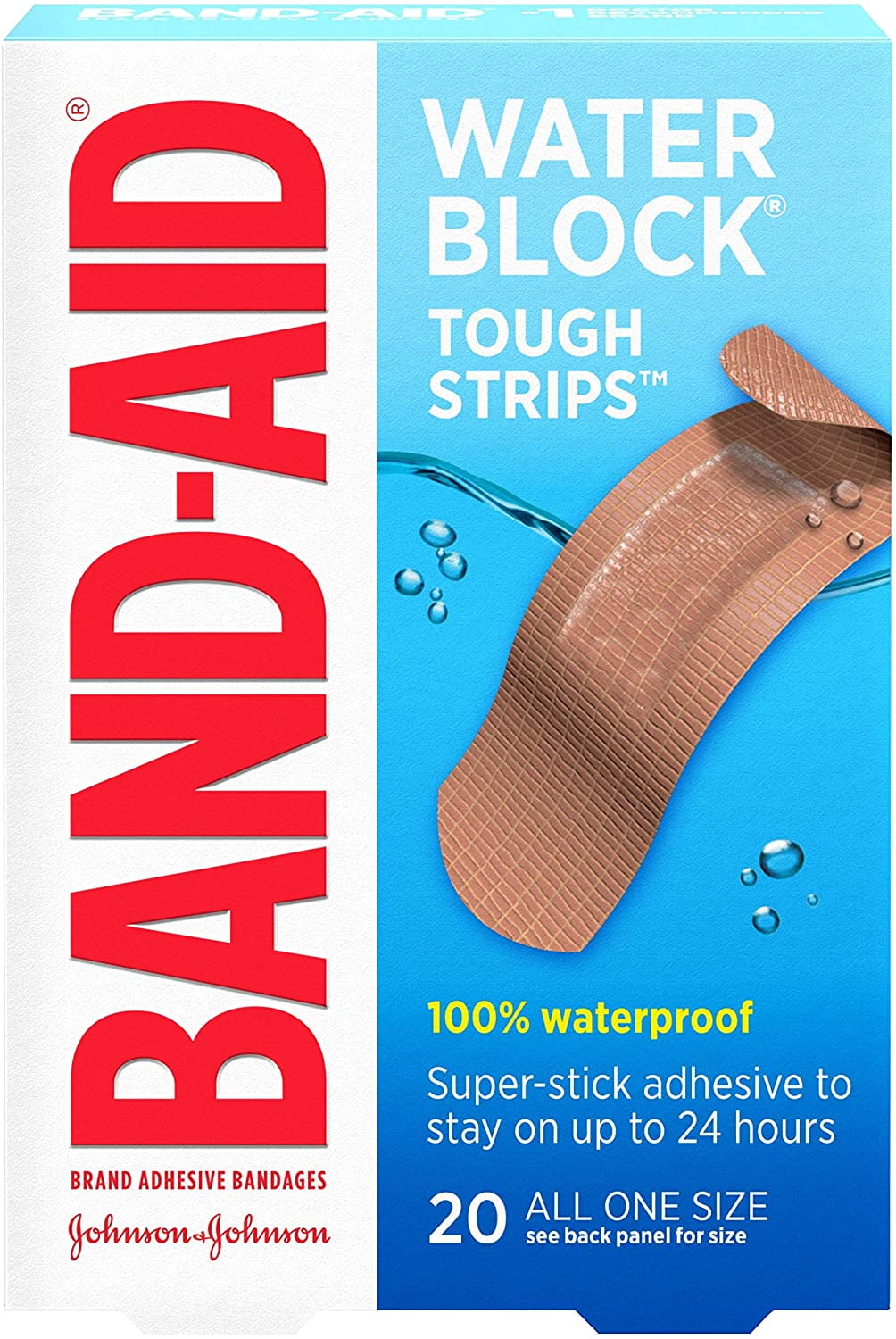 Band-Aid Brand Water Block Waterproof Tough Adhesive Bandages, All One Size, 20 Ea