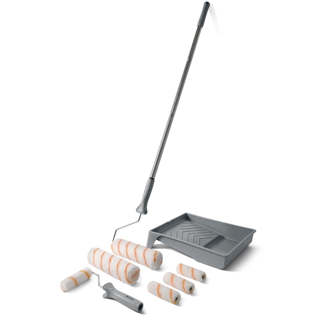 ROLLINGDOG Trousse de Rouleaux de Peinture - Rouleau de Peinture de 9 Po avec Plateau, Mini Rouleaux de 4 Po, Perche d'Extension en Acier Inoxydable (3 Pi)