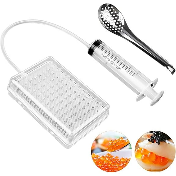 Wekvgz Molecular Gastronomy Kit Professional Caviar Maker Kit Easy Caviar Maker Box Detachable Caviar Box Spherification Kit 96 Holes Roe Sauce Dispenser with Syringe Spoon for Home Desserts