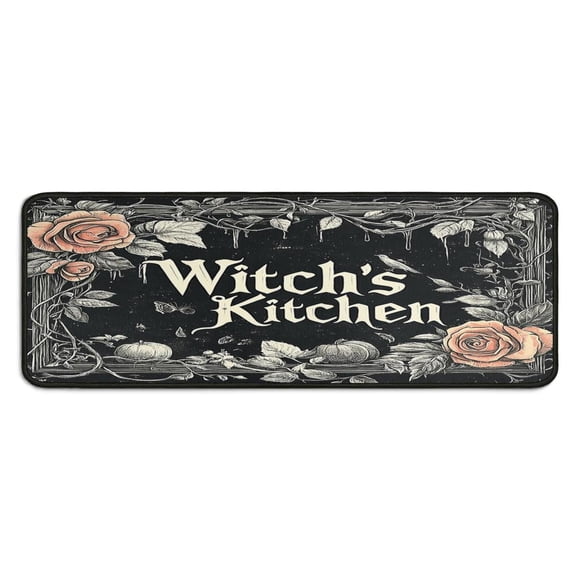 Halloween Kitchen Rug Set of 2 Anti Fatigue Kitchen Mats for Floor,Witch Kitcehn Bat Spider Spooky Halloween Kitchen Runner for Bathroom,Room Farmhouse (47x17+30x17 inches)