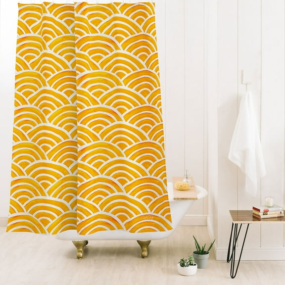 Society6 Cat Coquillette Japanese Seigaiha Marigold Shower Curtain 71" x 74"
