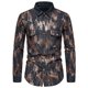thumbnail image 1 of Camisas Para Hombre Manga Corta Camisa de mezclilla de lentejuelas delgadas de otoño informal para hombre Blusa de camisa de manga larga con botón de bolsillo y cuello vuelto (Black, S), 1 of 7