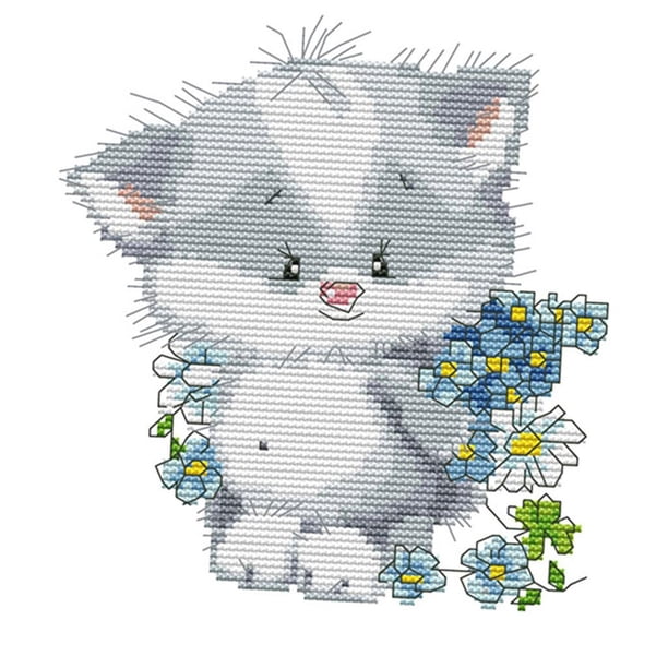 1 juego de kit de punto de cruz con diseño de gatito adorable para bordar y hacer manualidades para principiantes. 11CT