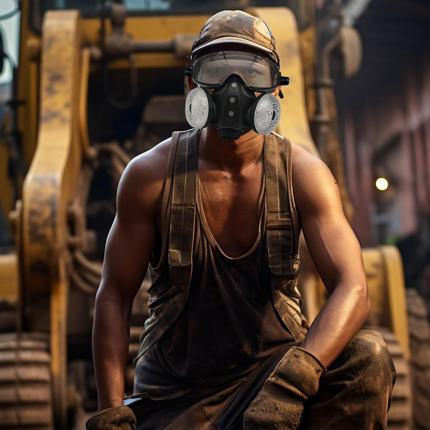 Dust Proof Integrated Respirator Mask, Industrial Grade Face Shield for Spray Painting & Grinding, Reusable Paint Respirator with Replaceable Filters (With Filter Face Accessories)