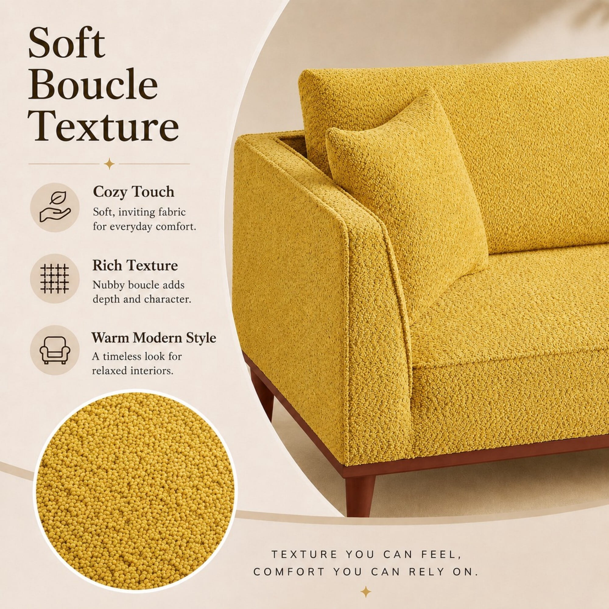 DEALTOPS Convertible Boucle Upholstered Chaise Lounge Chair with Ottoman for Living Room Bedroom, Yellow