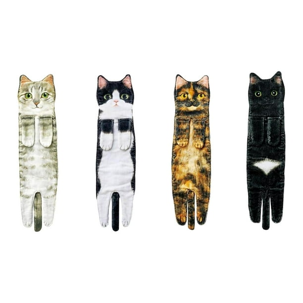 4 toallas de mano divertidas con diseño de gato, decorativas, absorbentes, para colgar en el baño o la cocina. Estilo G