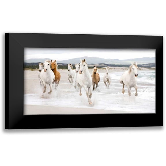 Zero Creative STUDIO 14x9 Black Modern Framed Museum Art Print Titled - Horses on the beach