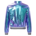 thumbnail image 2 of TiaoBug Girls Bronzing Baseball Jacket Long Sleeve Varsity Coat Jazz Hip Hop Dance Outerwear Colorful 16, 2 of 7