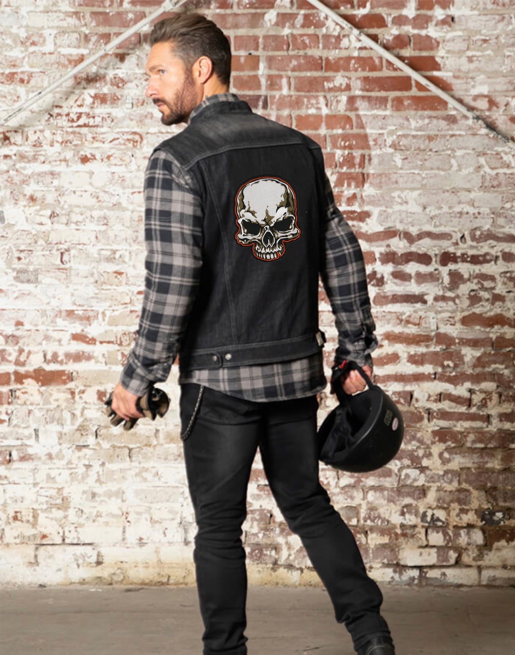 Camo Skull Patch 10" | Skeleton Realistic Metal Half Skull | Embroidered Iron On Large - by Nixon Thread Co.