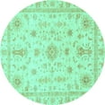 thumbnail image 1 of Ahgly Company Indoor Round Oriental Turquoise Blue Traditional Area Rugs, 7' Round, 1 of 4