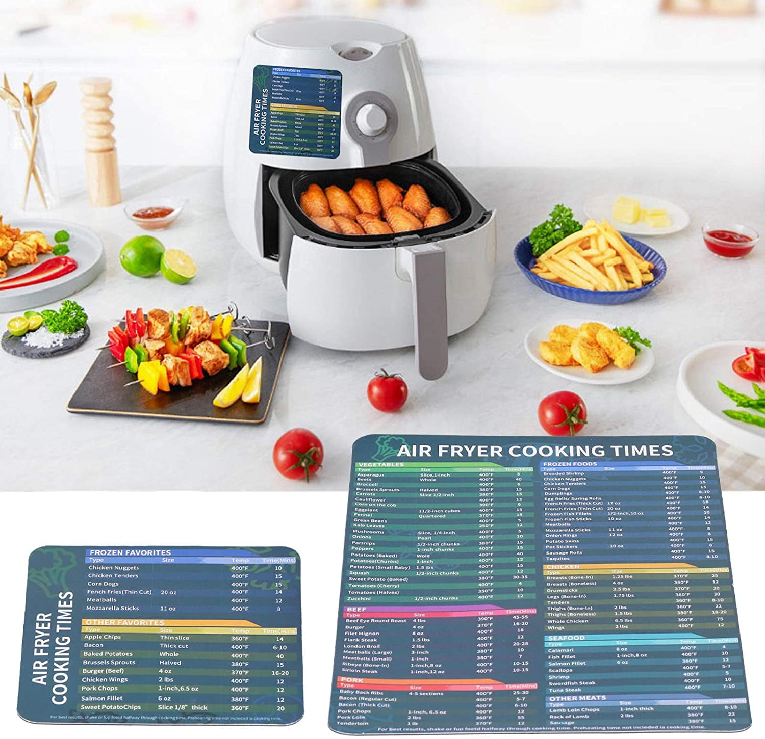 Jeexi Air Fryer Magnetic Cheat Sheet Set, Air Fryer Accessories Cook Times,  Airfryer Accessory Magnet Sheet Quick Reference Guide for Cooking and Frying  