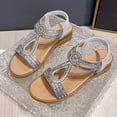 thumbnail image 5 of KIJBLAE Plus Size Women's Bling Rhinestone Wedge Sandals, Round Open Toe Solid Tone, Back Elastic Strap, Thick Cushioned Platform Shoes Silver 40, 5 of 9