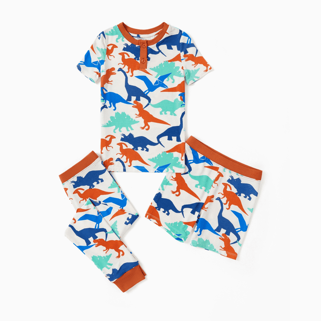 PatPat Pijamas de bambú para niños y niñas con estampado divertido (traje de tres piezas ajustado)