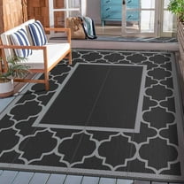 DEORAB Outdoor Rugs Waterproof Plastic Straw Mat 5'x8' Reversible for RV Patio Deck Beach Black & Gray